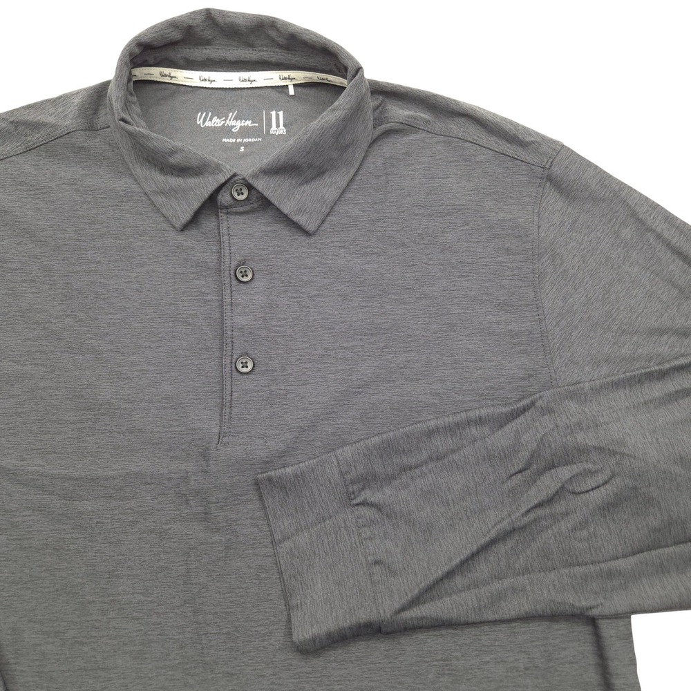 Walter Hagen Performance 11 Long Sleeve Polo Golf Shirt Gray‎ Mens Small
